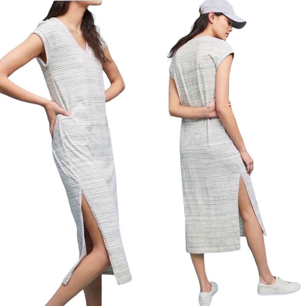 Cloth & Stone Anthropologie Stone Riley Maxi Dress Stripe Size Large Side Slits